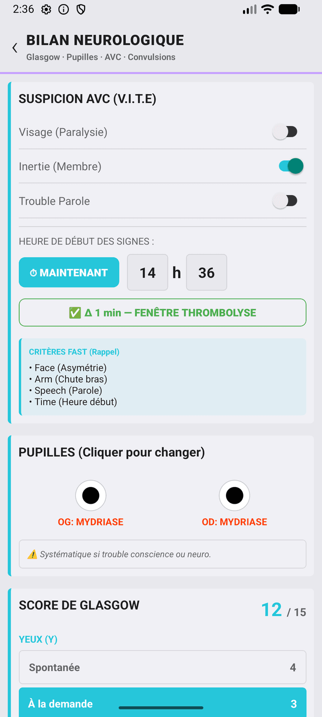 Bilan neurologique — Glasgow & AVC