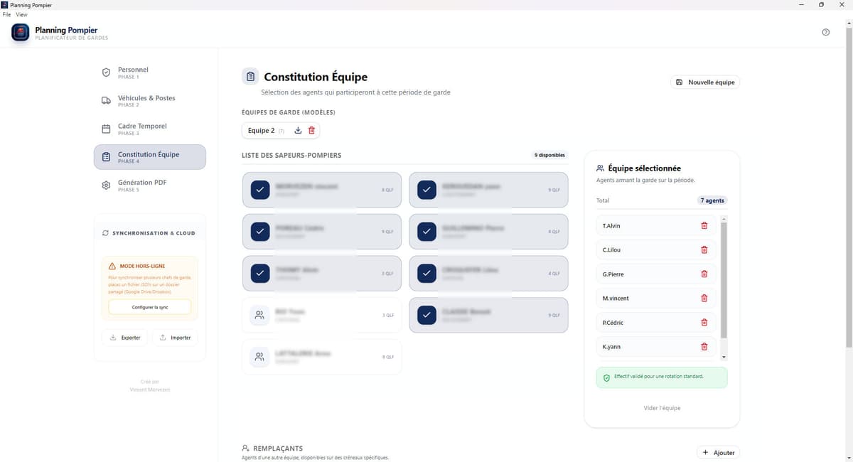 Planning Pompier — Constitution Équipe
